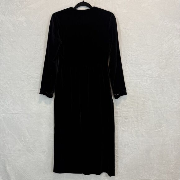 VTG Laura Ashley Dress 80s 90s Black Velvet Beaded Long Sleeve Midi 8 - Picture 6 of 13